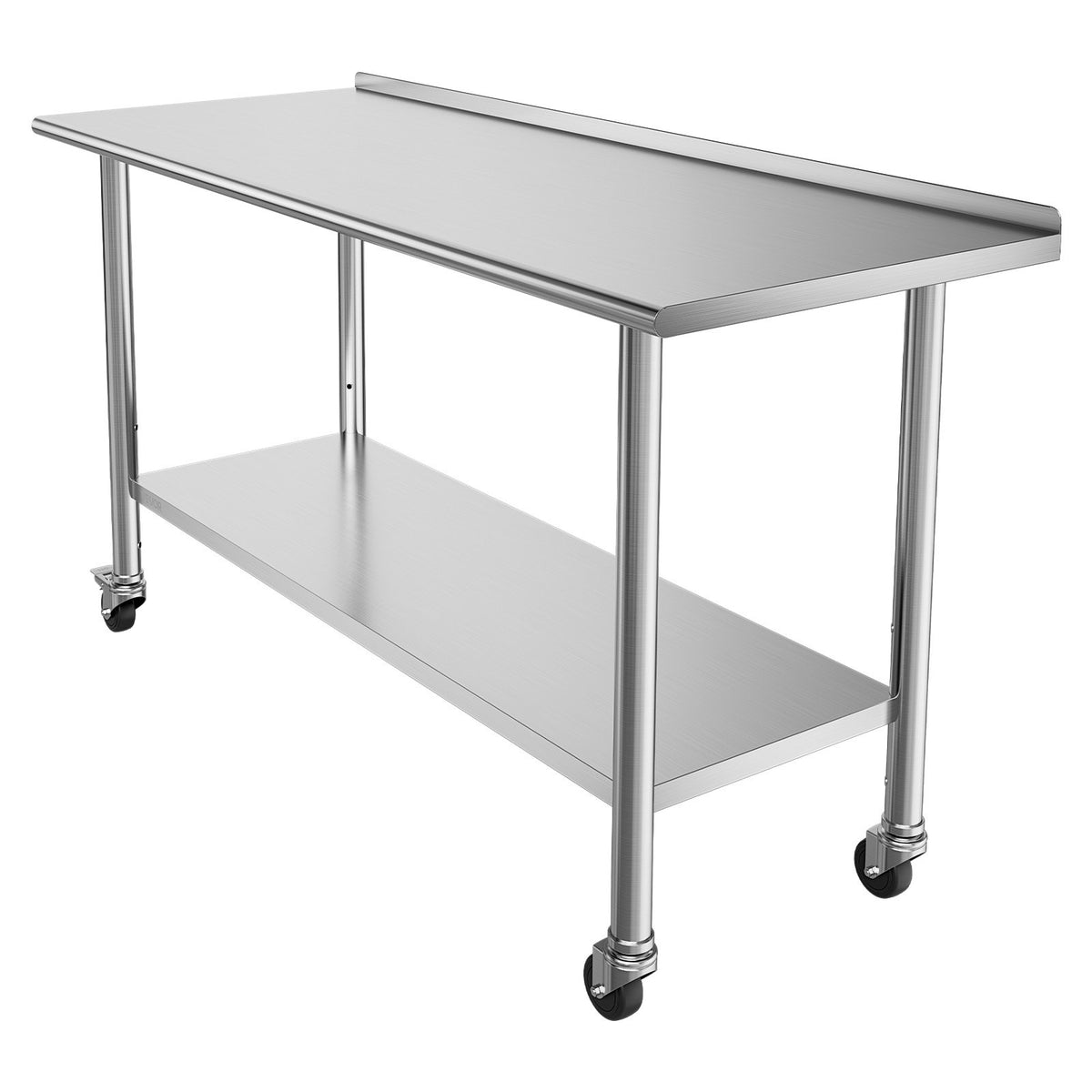 Stainless Steel Work Table, 61x152 cm inch Food Prep Table with Wheels and Backsplash, Commercial Kitchen Workstation with Adjustable Undershelf, Metal Utility Worktable, for Restaurant Outdoor