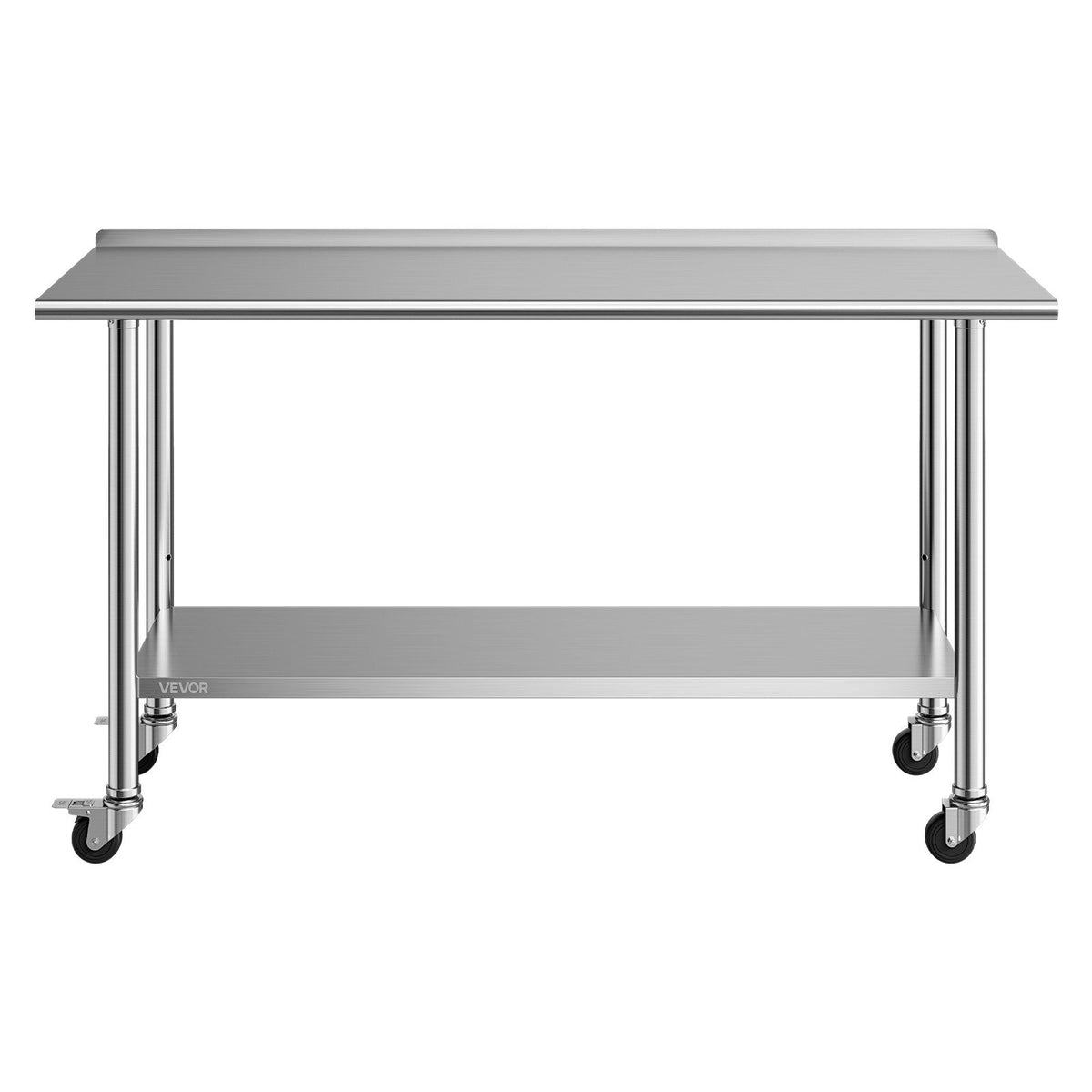 Stainless Steel Work Table, 61x152 cm inch Food Prep Table with Wheels and Backsplash, Commercial Kitchen Workstation with Adjustable Undershelf, Metal Utility Worktable, for Restaurant Outdoor
