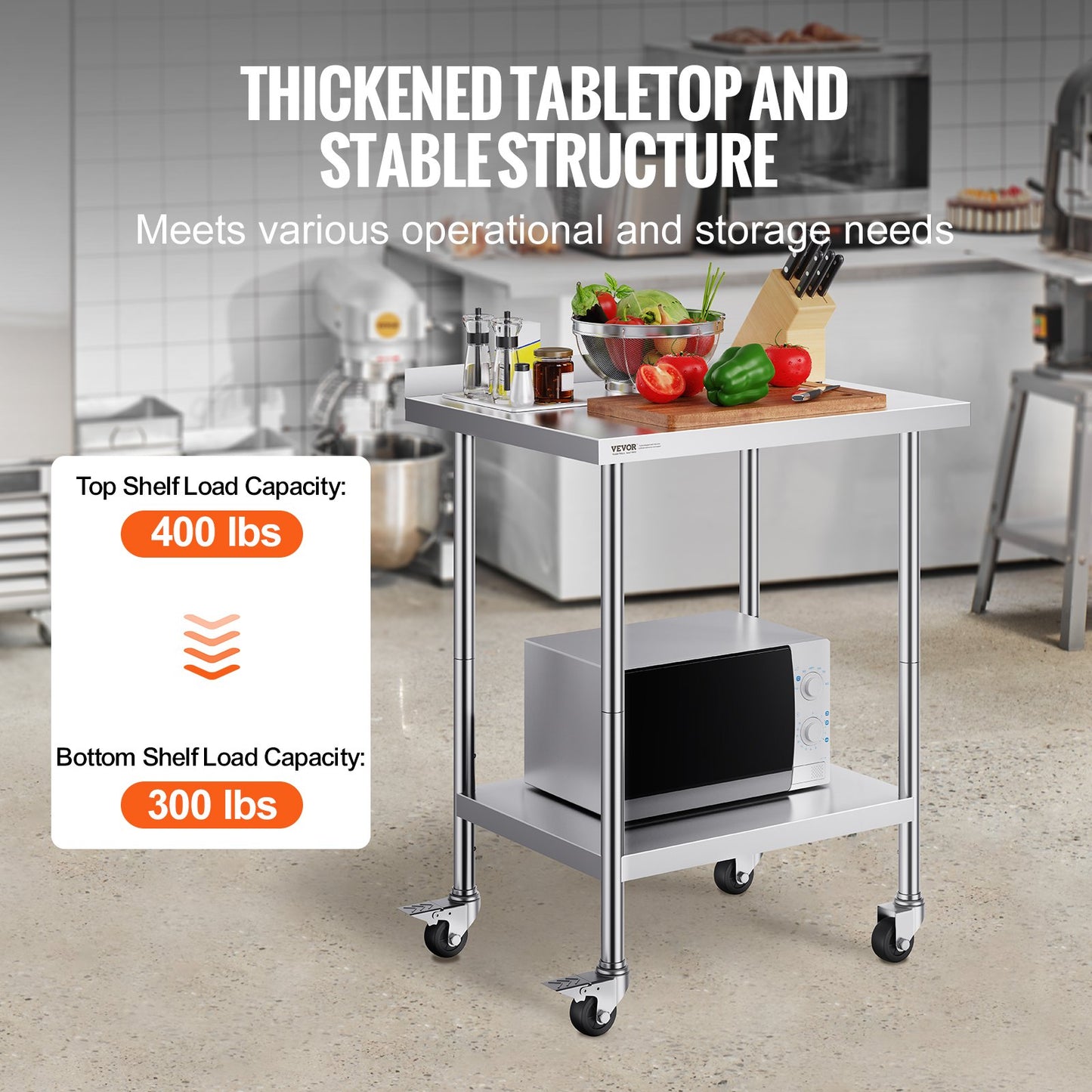 VEVOR 24 x 30 x 40 Inch Stainless Steel Work Table, Commercial Food Prep Worktable
