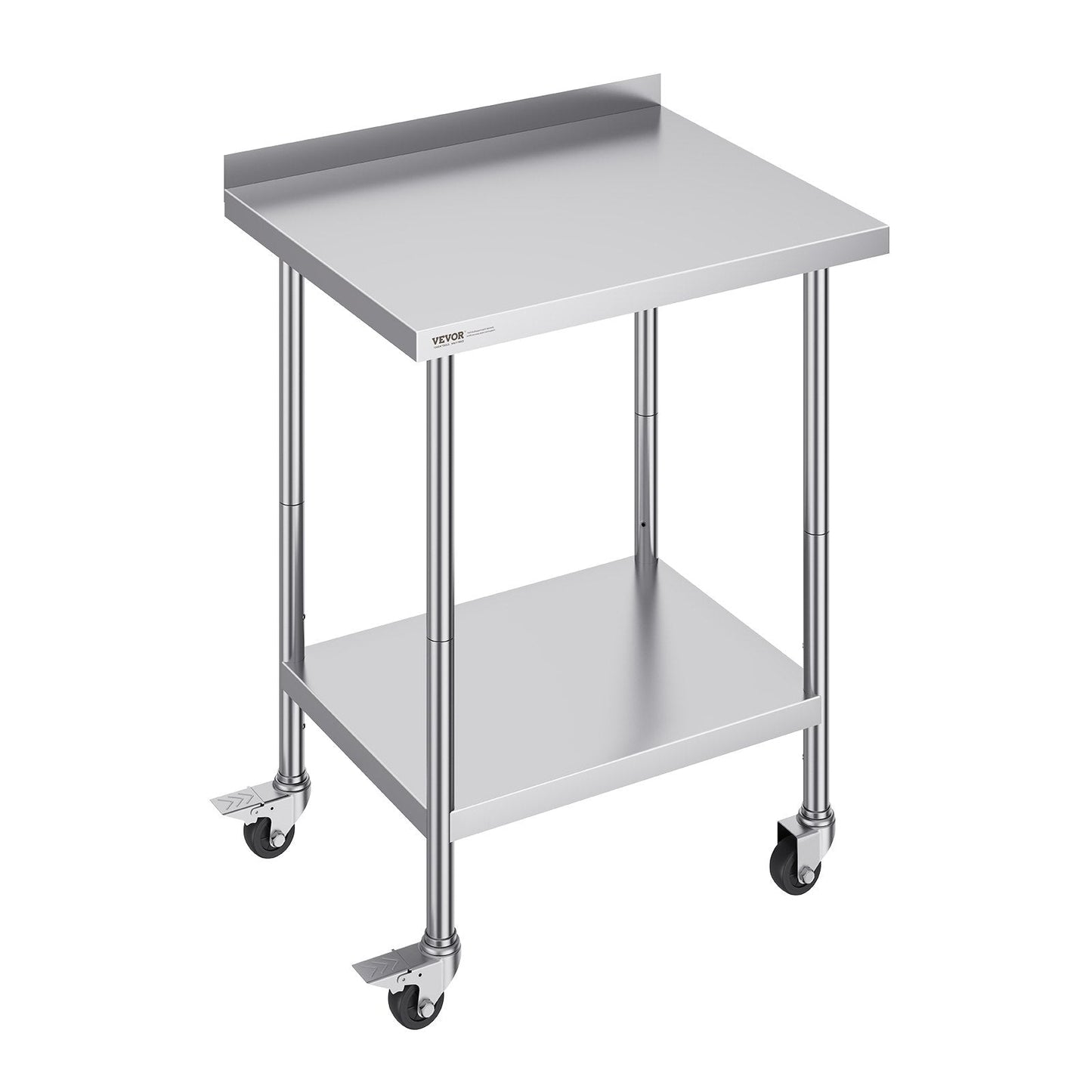 Stainless Steel Work Table with Casters, Adjustable Height, 0.61 x 0.76 x 1.01m