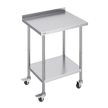 Stainless Steel Work Table with Casters, Adjustable Height, 0.61 x 0.76 x 1.01m