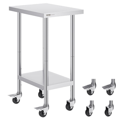 Stainless Steel Work Table with Wheels, Adjustable, 0.61 x 0.46 x 0.95 m