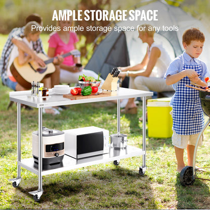 VEVOR 24 x 60 x 40 Inch Stainless Steel Work Table, Commercial Food Prep Worktable