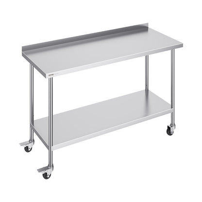 Stainless Steel Work Table, 0.6 x 1.5 x 1 Meter, Adjustable Height, with Casters
