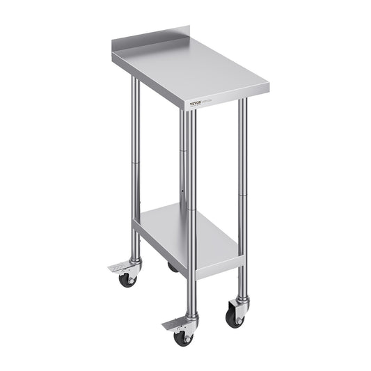 VEVOR 24 x 15 x 40 Inch Stainless Steel Work Table, Commercial Food Prep Worktable