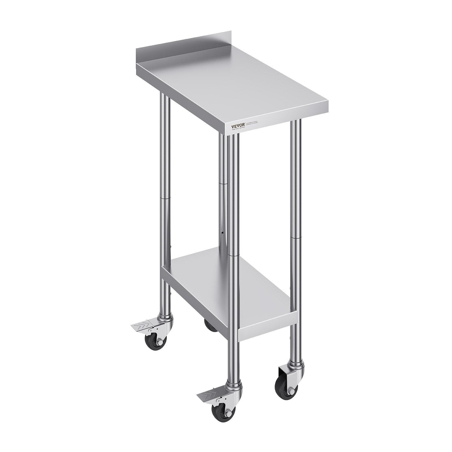 Stainless Steel Food Prep Table with Casters, Adjustable Height, 0.61 x 0.38 x 1.02 m
