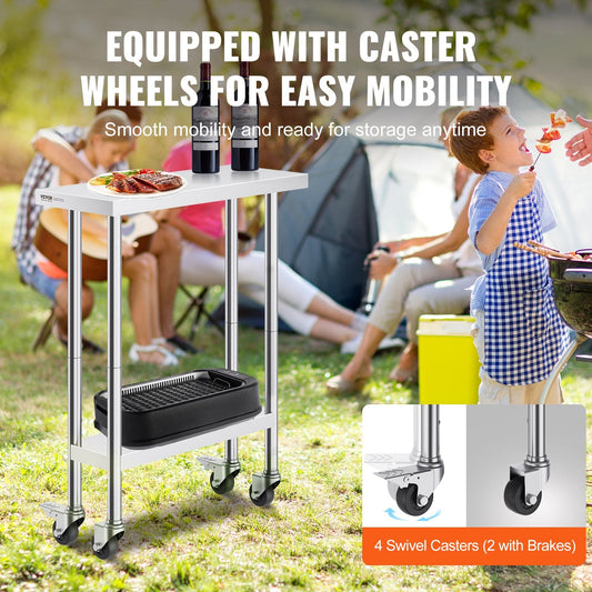 Stainless Steel Mobile Worktable, 0.76 x 0.30 x 0.95m, Adjustable for Kitchens