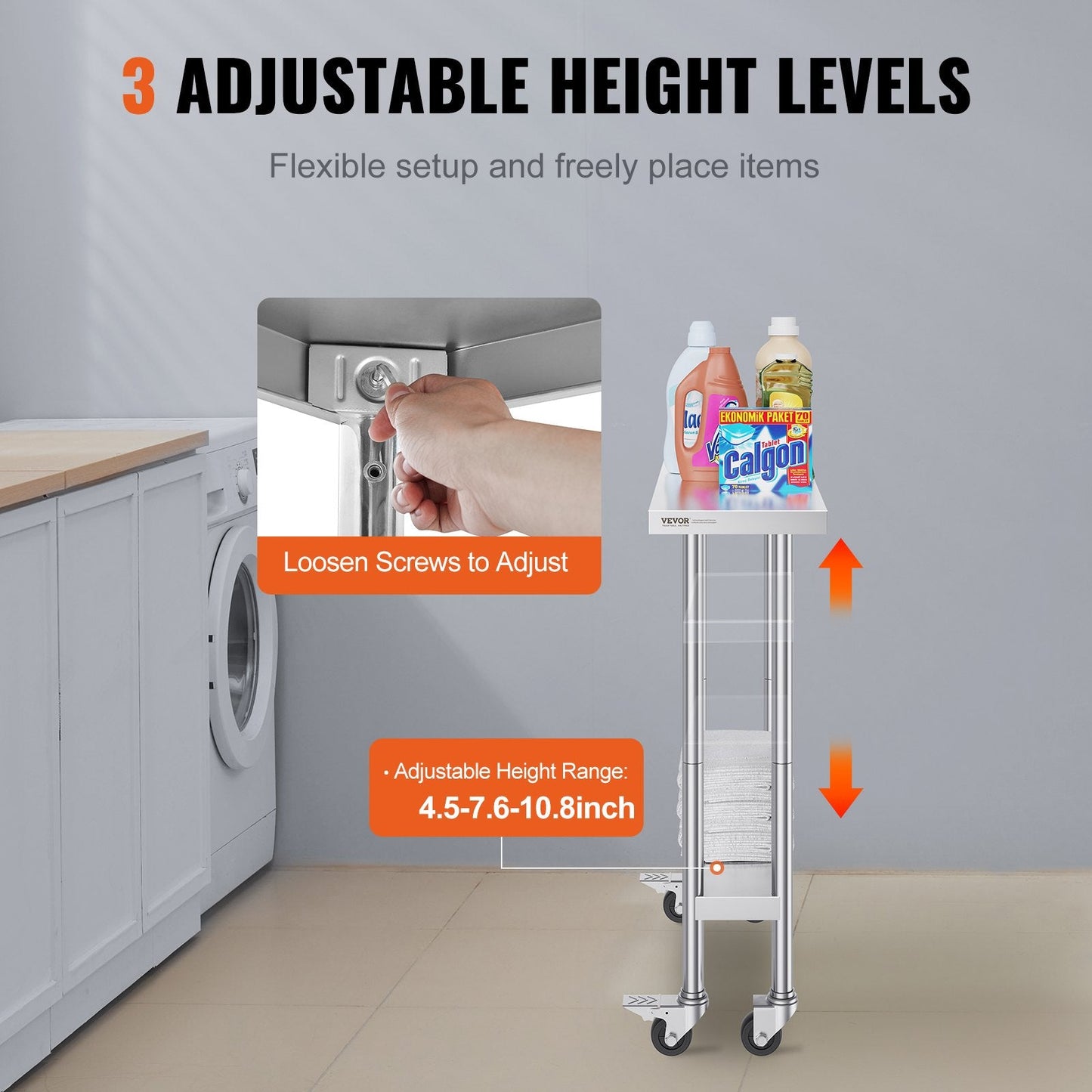 Stainless Steel Mobile Worktable, 0.76 x 0.30 x 0.95m, Adjustable for Kitchens