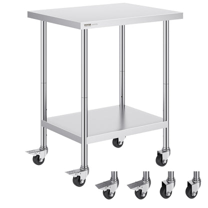 Stainless Steel Work Table with Wheels, Adjustable Height, 0.61 x 0.76 x 0.95 m