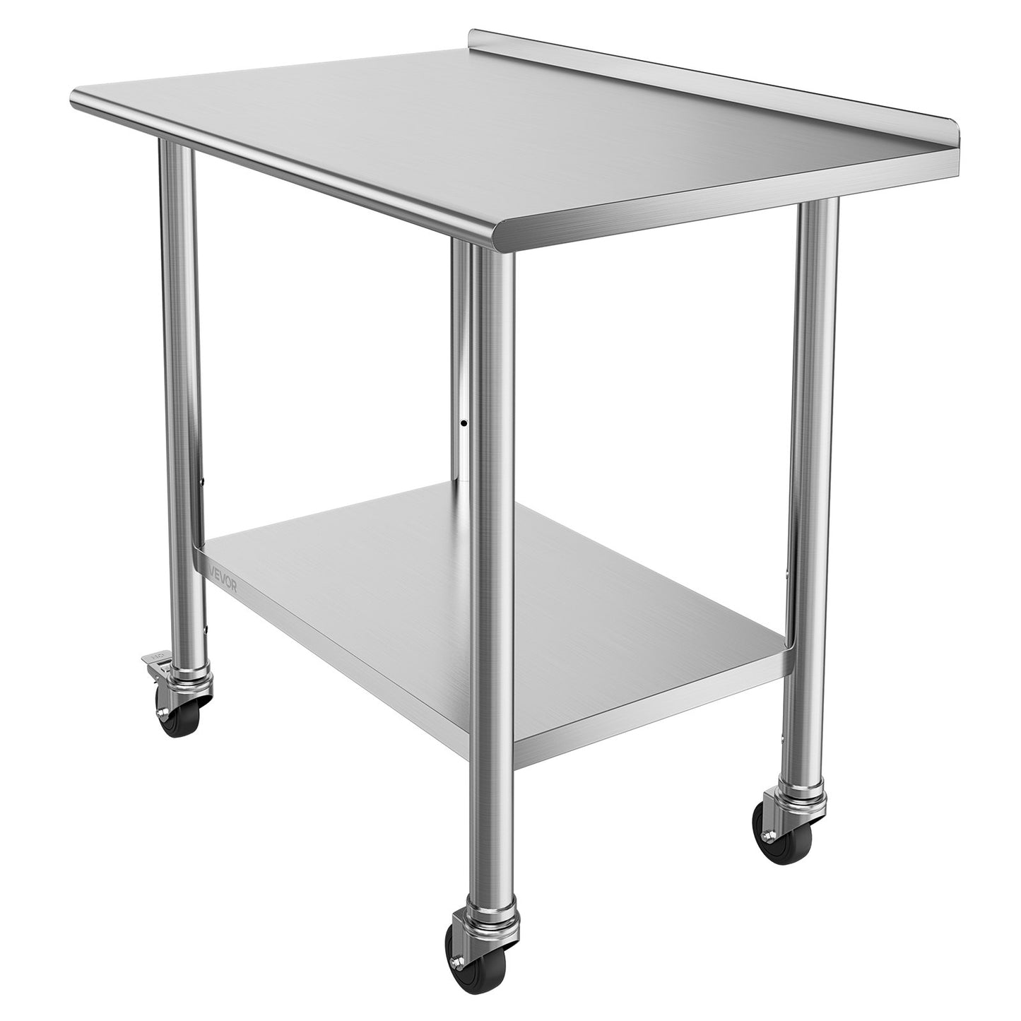 Stainless Steel Work Table, 61x91 cm Food Prep Table with Wheels and Backsplash, Commercial Kitchen Workstation with Adjustable Undershelf, Metal Utility Worktable, for Restaurant Outdoor