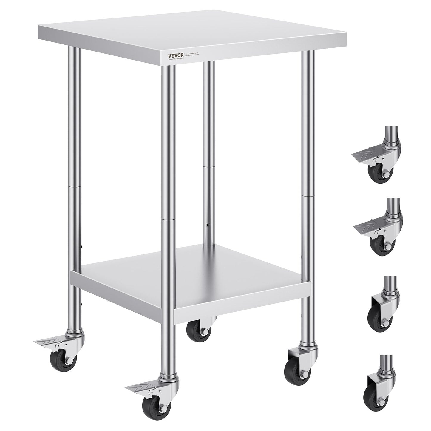 Stainless Steel Work Table with Wheels, Adjustable Height for Commercial Use