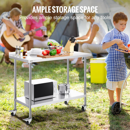 VEVOR 24 x 48 x 40 Inch Stainless Steel Work Table, Commercial Food Prep Worktable