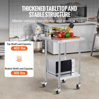 Stainless Steel Worktable with Casters, Adjustable Height, 0.6 x 0.6 x 1 Meter