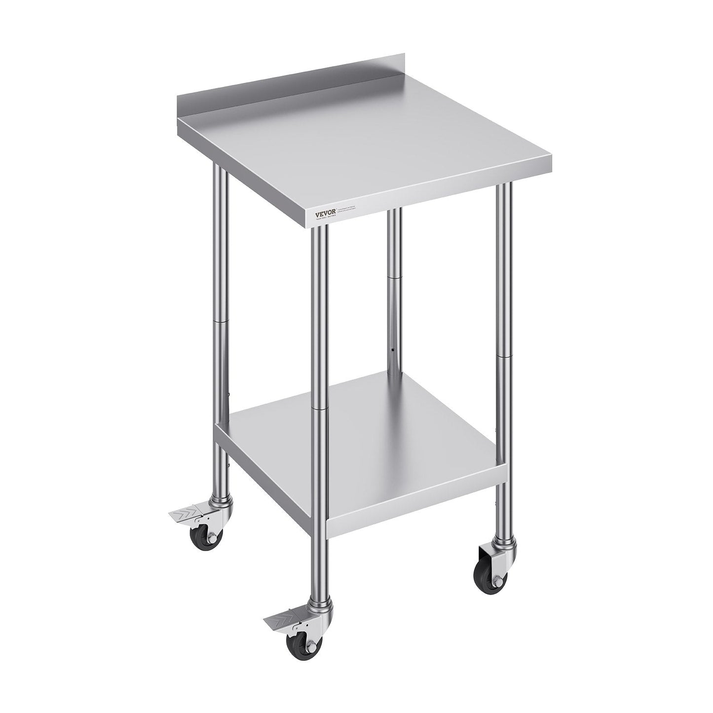 Stainless Steel Worktable with Casters, Adjustable Height, 0.6 x 0.6 x 1 Meter