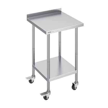 Stainless Steel Worktable with Casters, Adjustable Height, 0.6 x 0.6 x 1 Meter