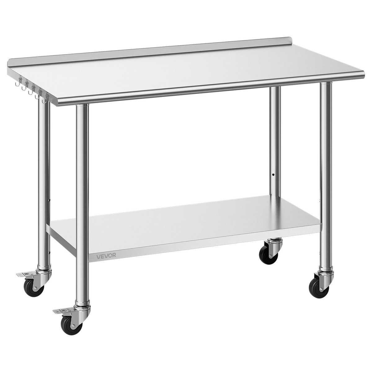 Stainless Steel Work Table, 61x122 cm Food Prep Table with Wheels, Commercial Kitchen Workstation with Adjustable Undershelf, Metal Heavy Duty Utility Worktable, for Restaurant Outdoor