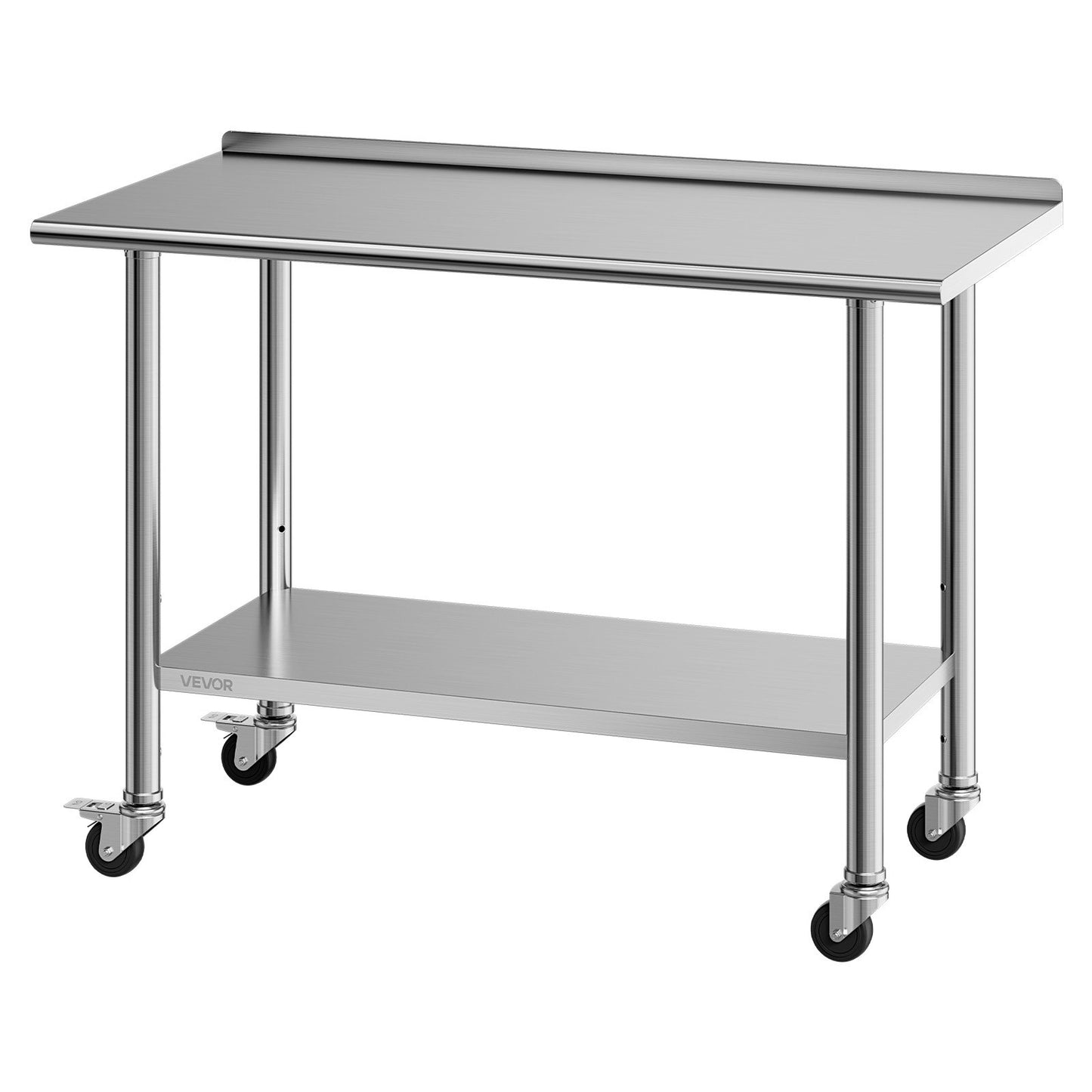 Stainless Steel Work Table, 61x122 cm Food Prep Table with Wheels, Commercial Kitchen Workstation with Adjustable Undershelf, Metal Heavy Duty Utility Worktable, for Restaurant Outdoor
