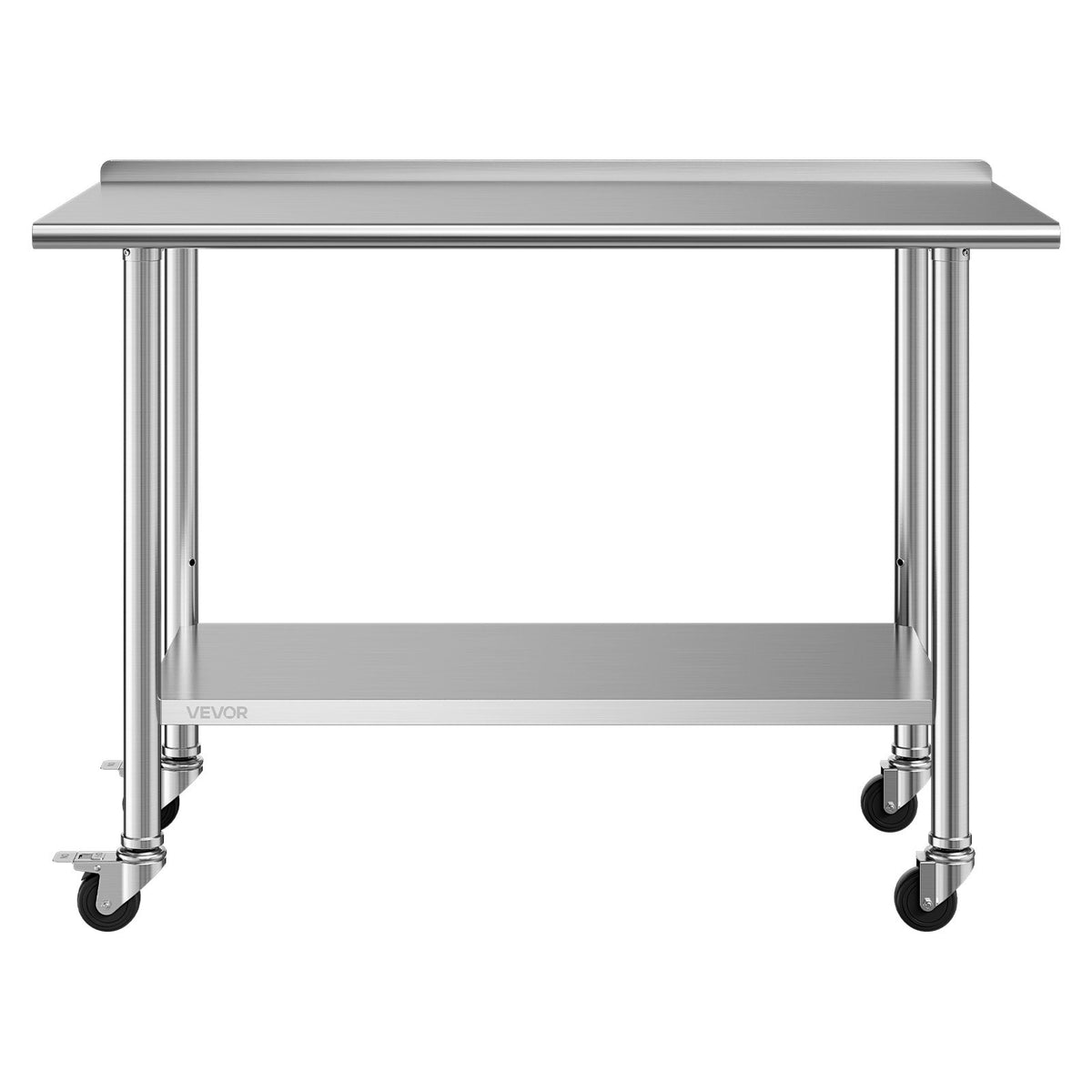Stainless Steel Work Table, 61x122 cm Food Prep Table with Wheels, Commercial Kitchen Workstation with Adjustable Undershelf, Metal Heavy Duty Utility Worktable, for Restaurant Outdoor