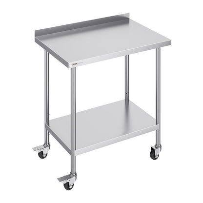 Stainless Steel Food Prep Table with Casters, Adjustable Height, 0.6 x 0.9 x 1 m