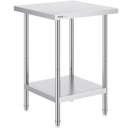 VEVOR Stainless Steel Prep Table, 24 x 24 x 34 Inch, 700 lbs Load Capacity, Heavy
