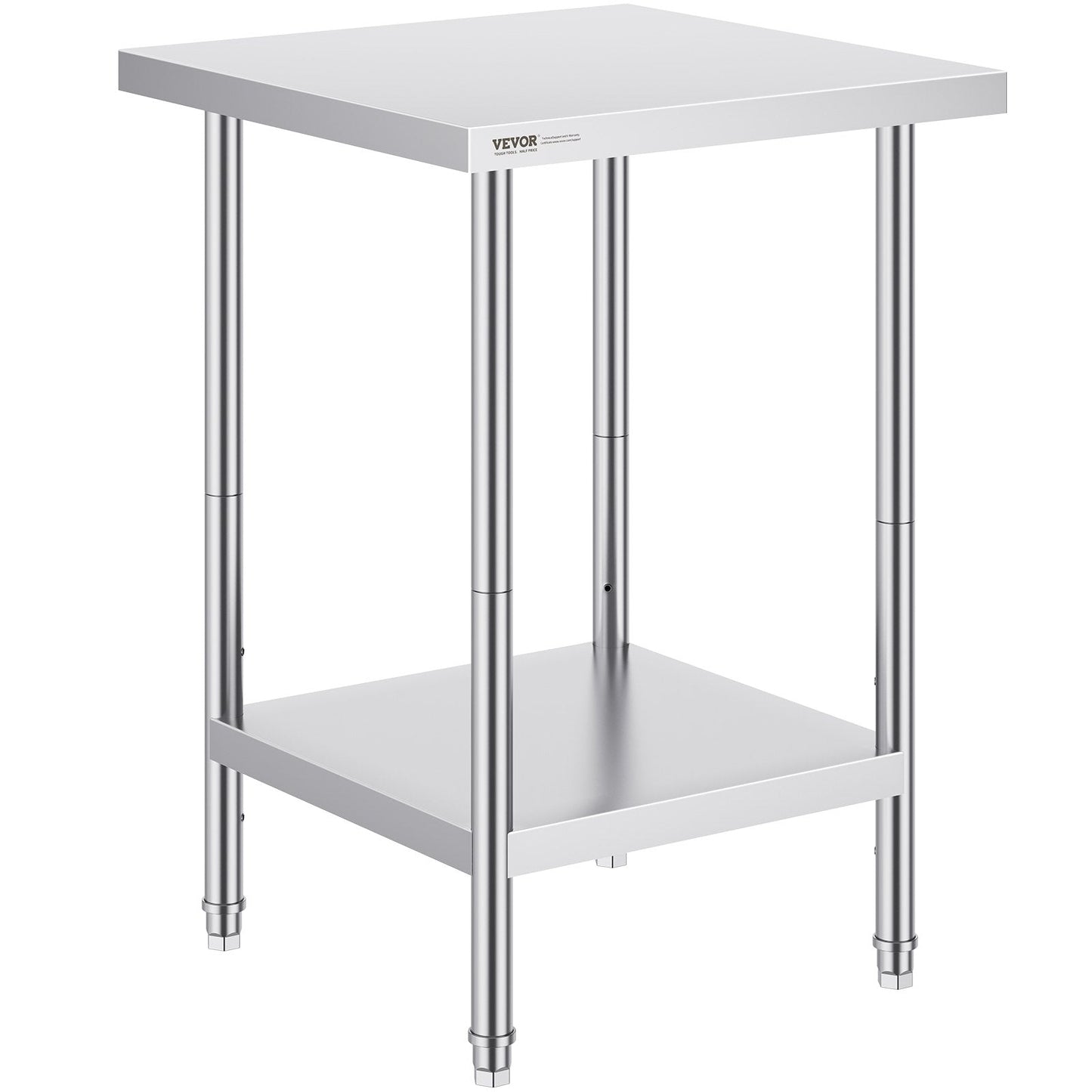 Stainless Steel Prep Table, 0.61 x 0.61 x 0.86m, 317 kg Capacity, Adjustable Height