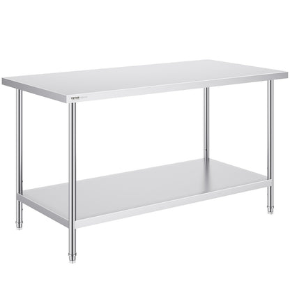 VEVOR Stainless Steel Prep Table, 30 x 60 x 34 Inch, Heavy Duty Metal Worktable