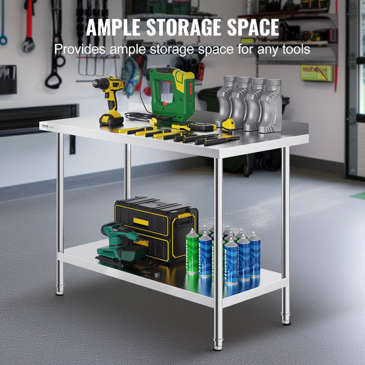 Stainless Steel Work Table: 0.61 x 1.22 x 0.91 m Adjustable Height for Kitchen Use