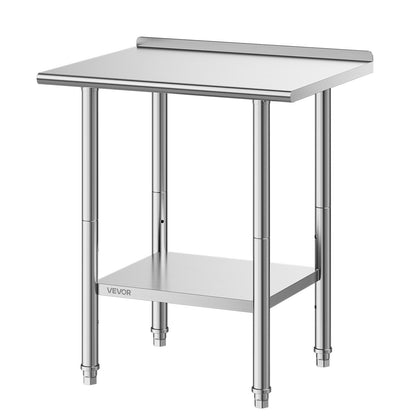 Stainless Steel Work Table, 61x76 cm Food Prep Table with Backsplash, Commercial Kitchen Workstation with Adjustable Undershelf, Metal Heavy Duty Utility Worktable, for Restaurant Outdoor