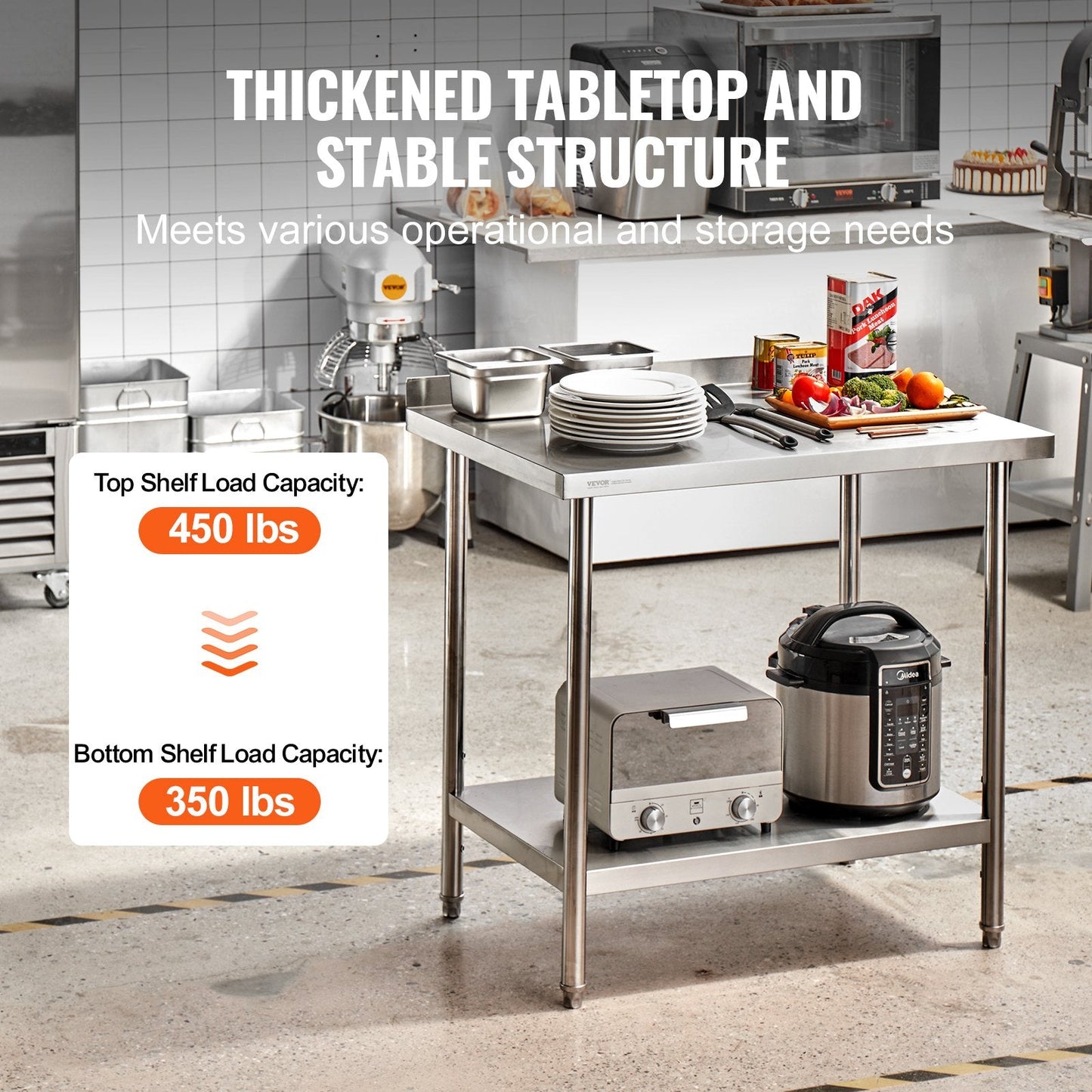 Stainless Steel Worktable with Adjustable Height for Kitchen and Restaurant Use