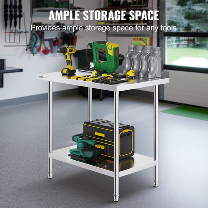 Stainless Steel Worktable with Adjustable Height for Kitchen and Restaurant Use
