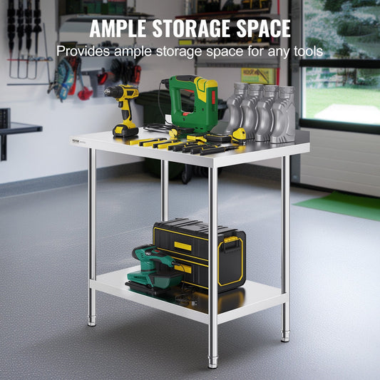 Stainless Steel Worktable with Adjustable Height for Kitchen and Restaurant Use