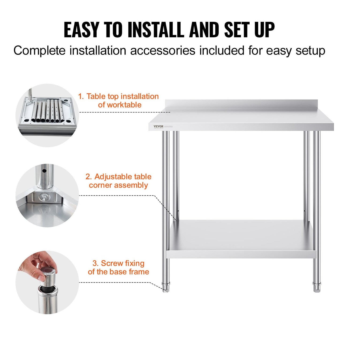 Stainless Steel Worktable with Adjustable Height for Kitchen and Restaurant Use