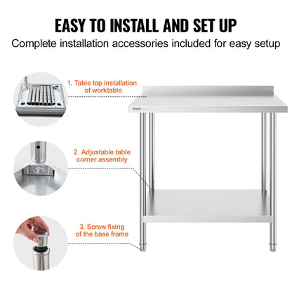 Stainless Steel Worktable with Adjustable Height for Kitchen and Restaurant Use