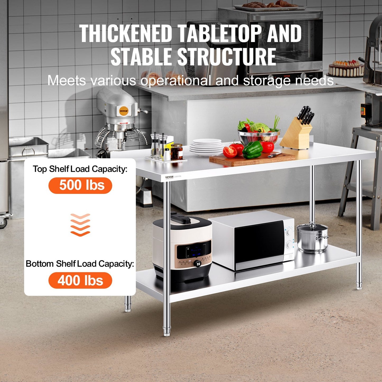 Stainless Steel Work Table, 0.6 x 1.5 x 0.9m, Adjustable Height for Kitchen Use