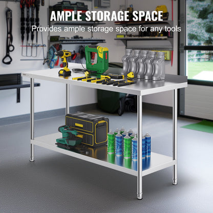 VEVOR 24 x 60 x 36 Inch Stainless Steel Work Table, Commercial Food Prep Worktable