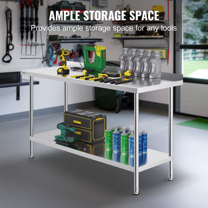 Stainless Steel Work Table, 0.6 x 1.5 x 0.9m, Adjustable Height for Kitchen Use