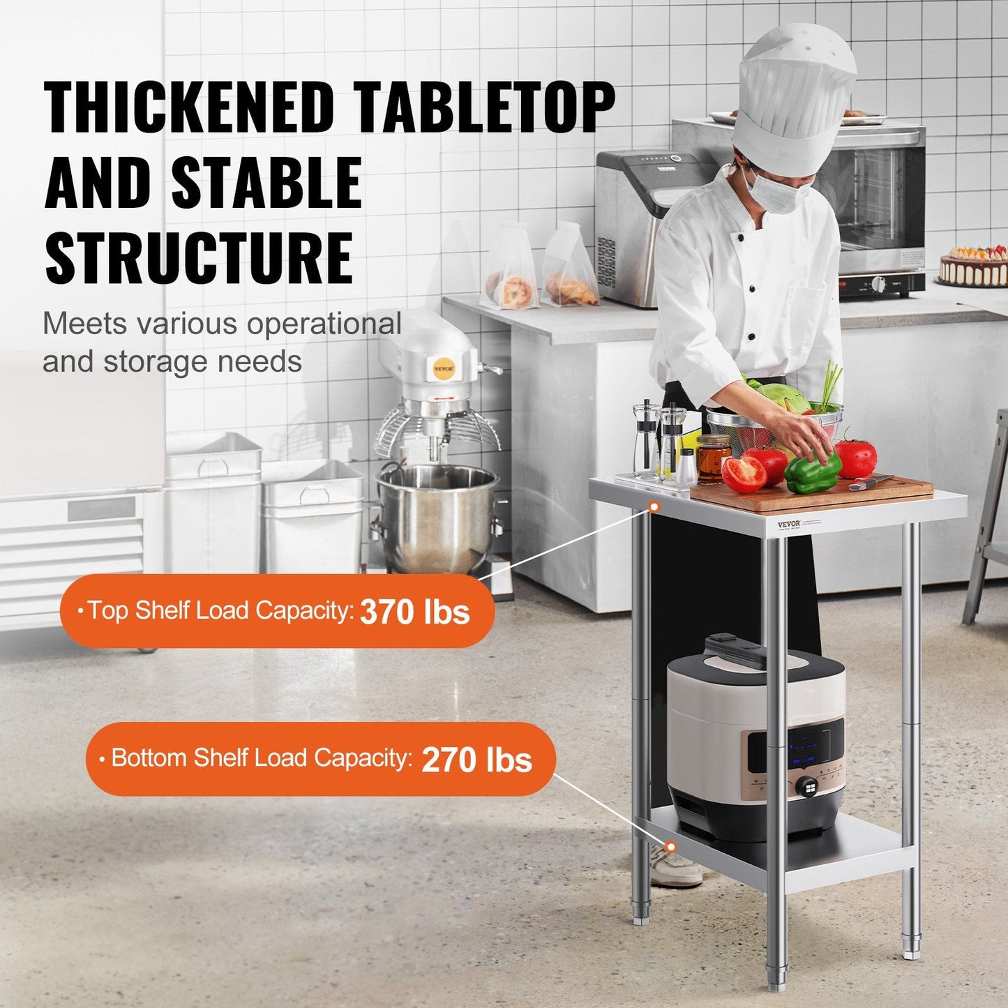 Stainless Steel Work Table, 0.61 x 0.46 x 0.86m, Adjustable Commercial Use