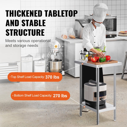 Stainless Steel Work Table, 0.61 x 0.46 x 0.86m, Adjustable Commercial Use