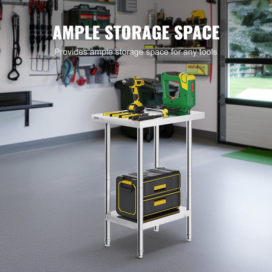 Stainless Steel Work Table, 0.61 x 0.46 x 0.86m, Adjustable Commercial Use
