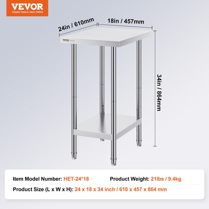 Stainless Steel Work Table, 0.61 x 0.46 x 0.86m, Adjustable Commercial Use