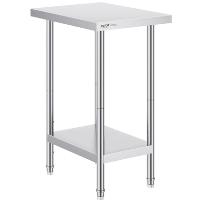 VEVOR Stainless Steel Prep Table, 24 x 18 x 34 Inch, Heavy Duty Metal Worktable