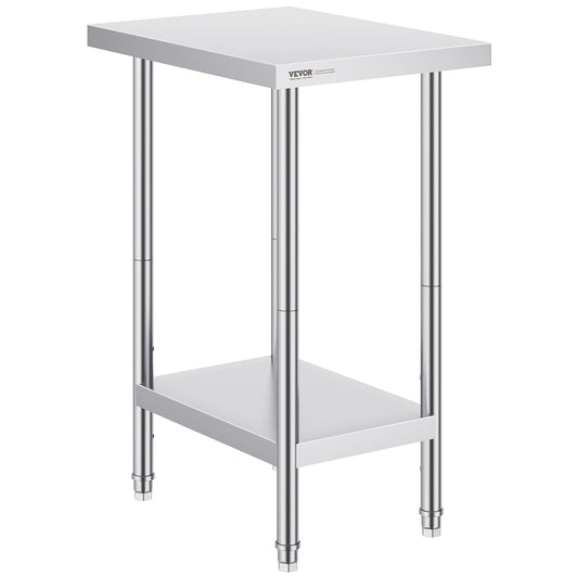 VEVOR Stainless Steel Prep Table, 24 x 18 x 34 Inch, Heavy Duty Metal Worktable