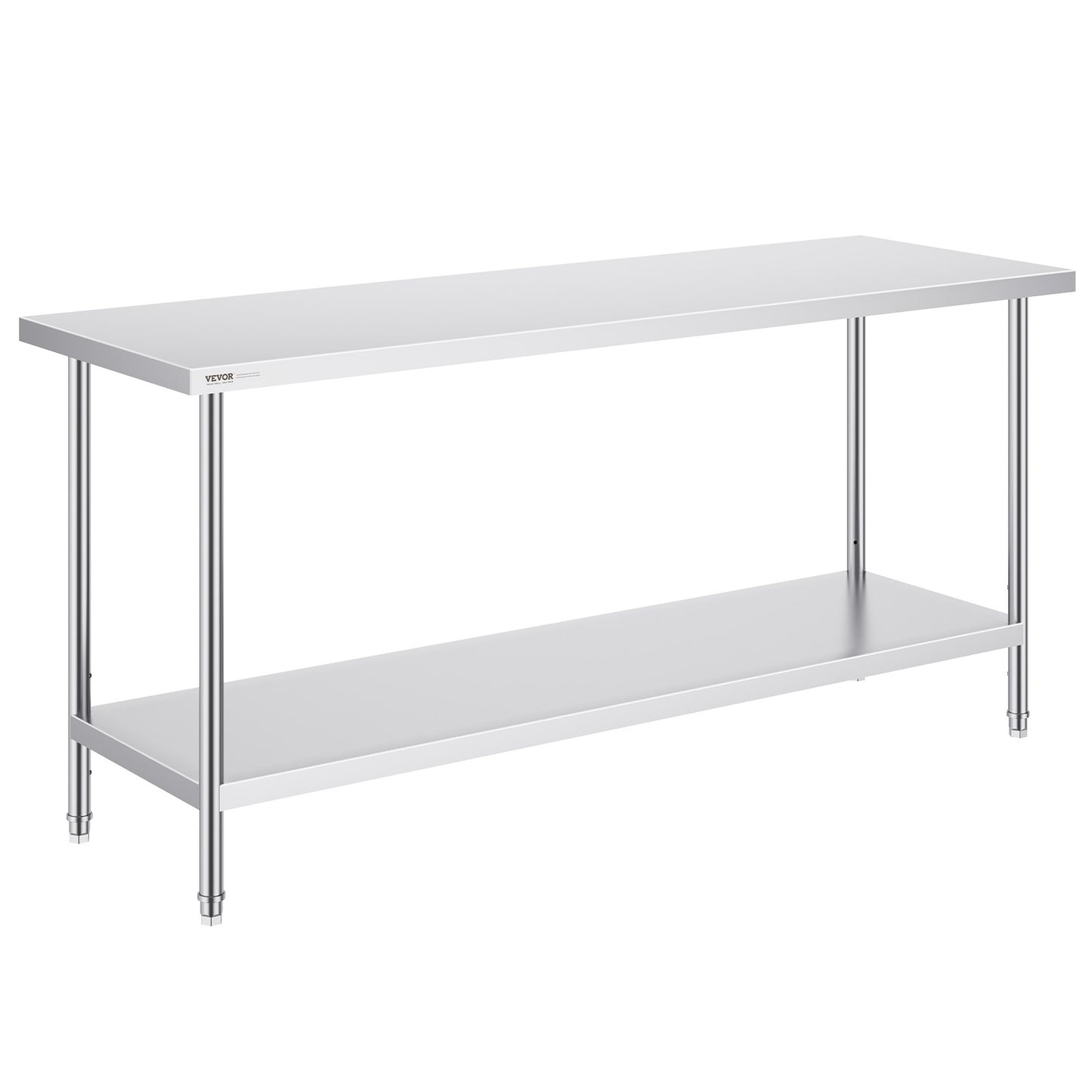 VEVOR Stainless Steel Prep Table, 24 x 72 x 34 Inch, Heavy Duty Metal Worktable