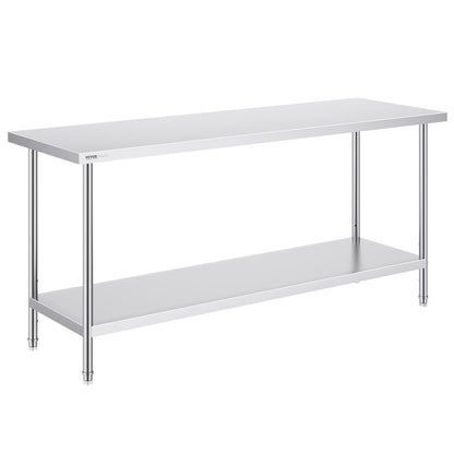 VEVOR Stainless Steel Prep Table, 24 x 72 x 34 Inch, Heavy Duty Metal Worktable