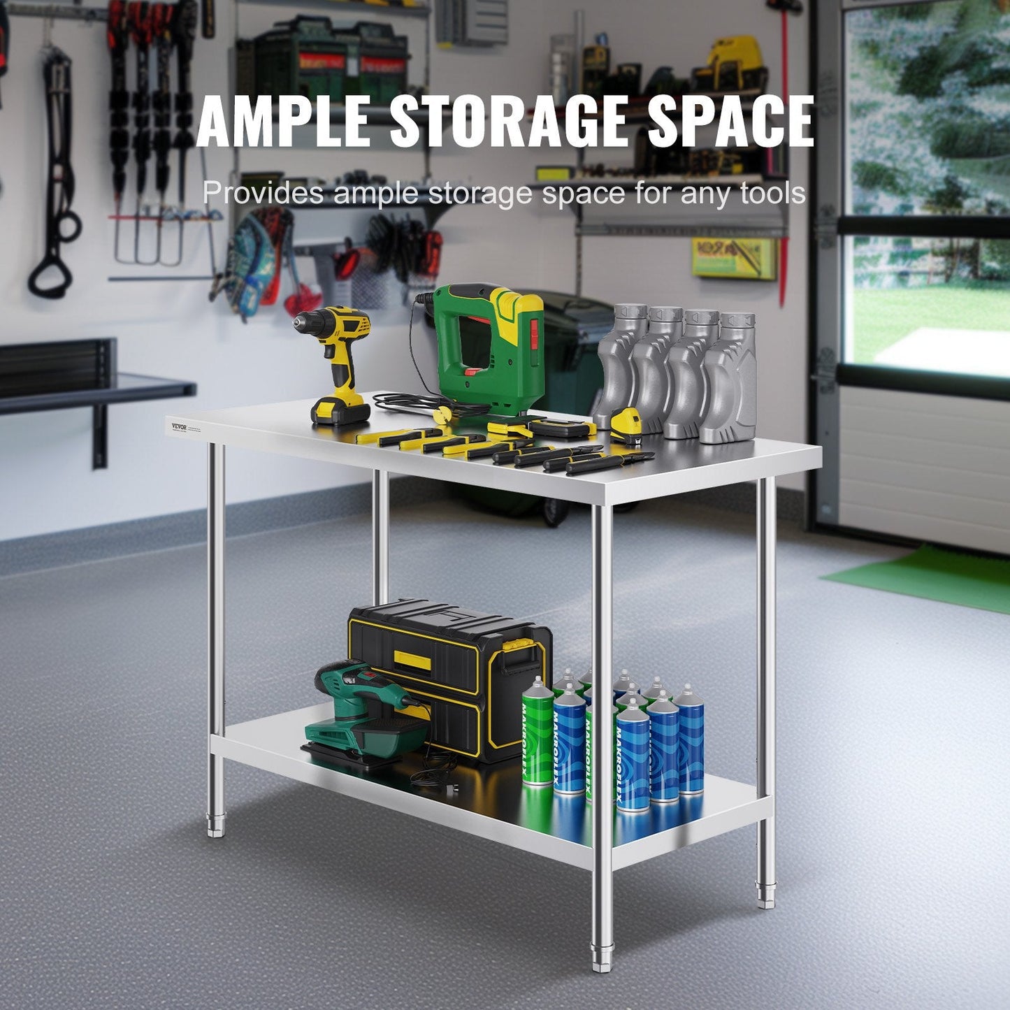 Stainless Steel Worktable, 0.6 x 1.2 x 0.86 m, Adjustable Heights for Versatile Use