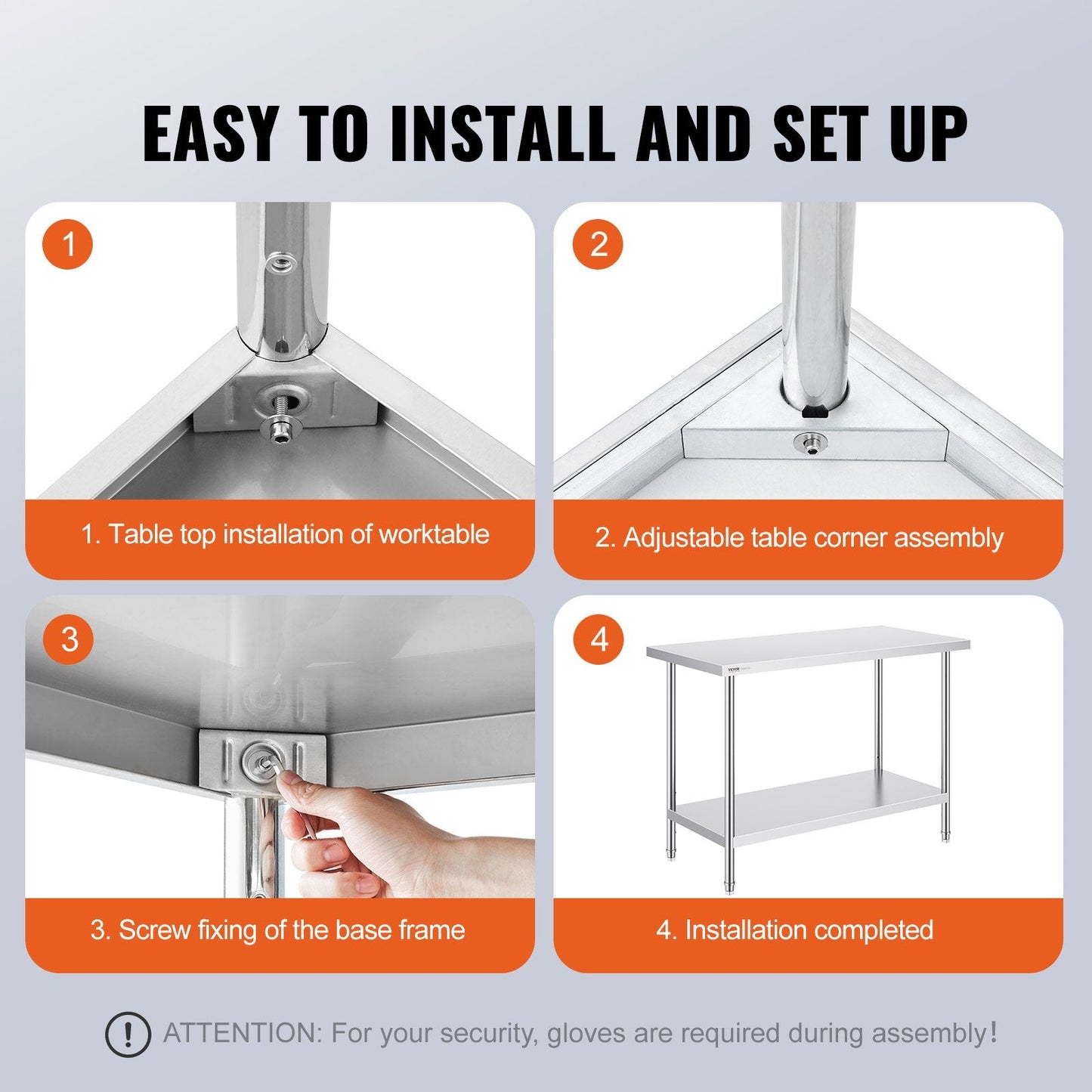 Stainless Steel Worktable, 0.6 x 1.2 x 0.86 m, Adjustable Heights for Versatile Use