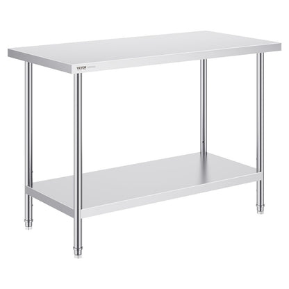 VEVOR Stainless Steel Prep Table, 24 x 48 x 34 Inch, Heavy Duty Metal Worktable