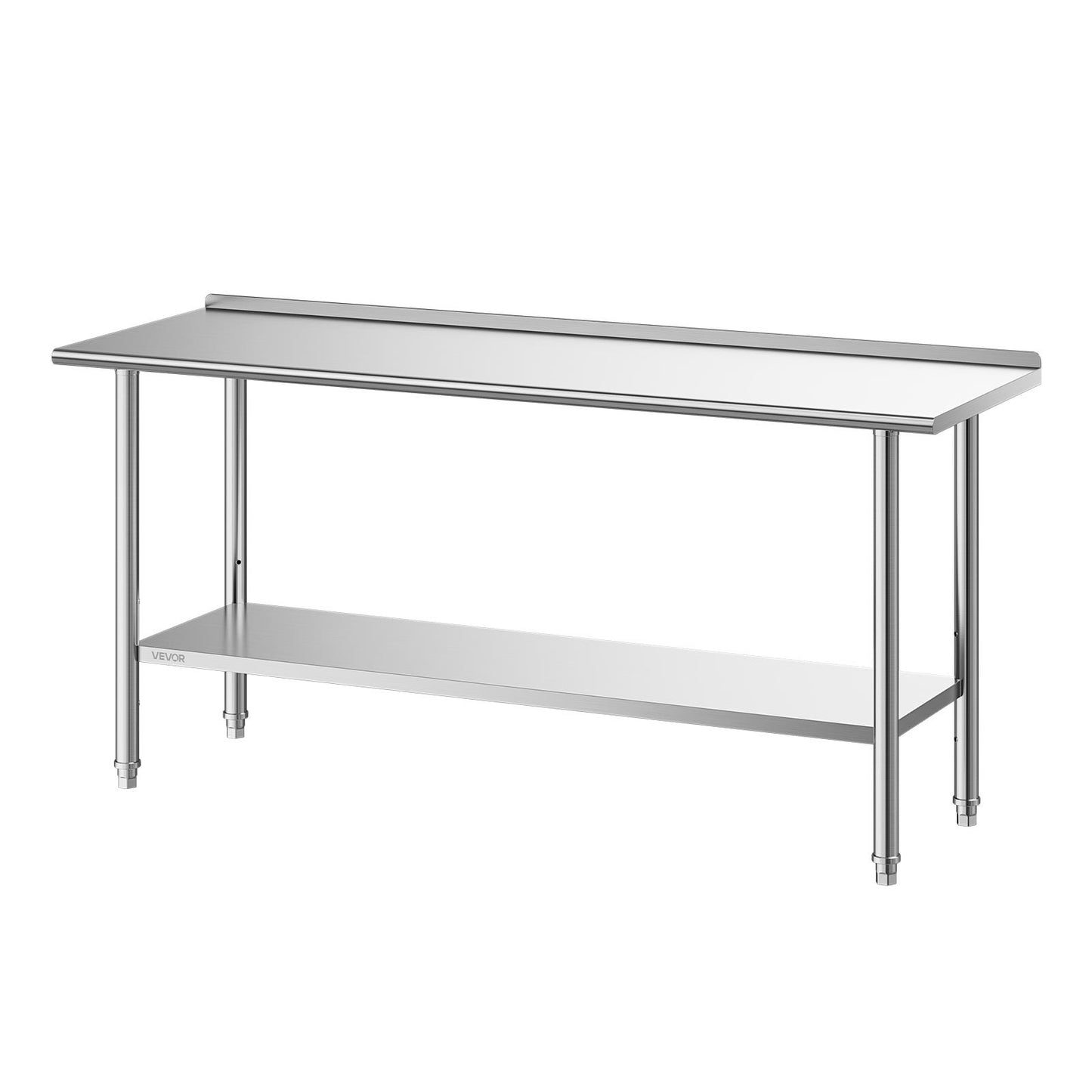 Stainless Steel Work Table, 61x183 cm Food Prep Table with Backsplash, Commercial Kitchen Workstation with Adjustable Undershelf, Metal Heavy Duty Utility Worktable, for Restaurant Home Outdoor