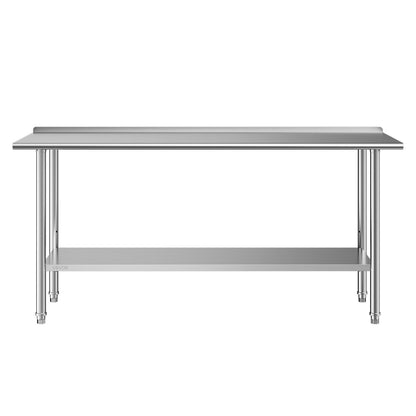 Stainless Steel Work Table, 61x183 cm Food Prep Table with Backsplash, Commercial Kitchen Workstation with Adjustable Undershelf, Metal Heavy Duty Utility Worktable, for Restaurant Home Outdoor