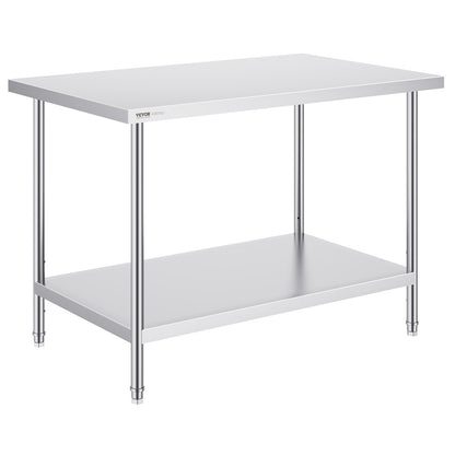 VEVOR Stainless Steel Prep Table, 30 x 48 x 34 Inch, Heavy Duty Metal Worktable